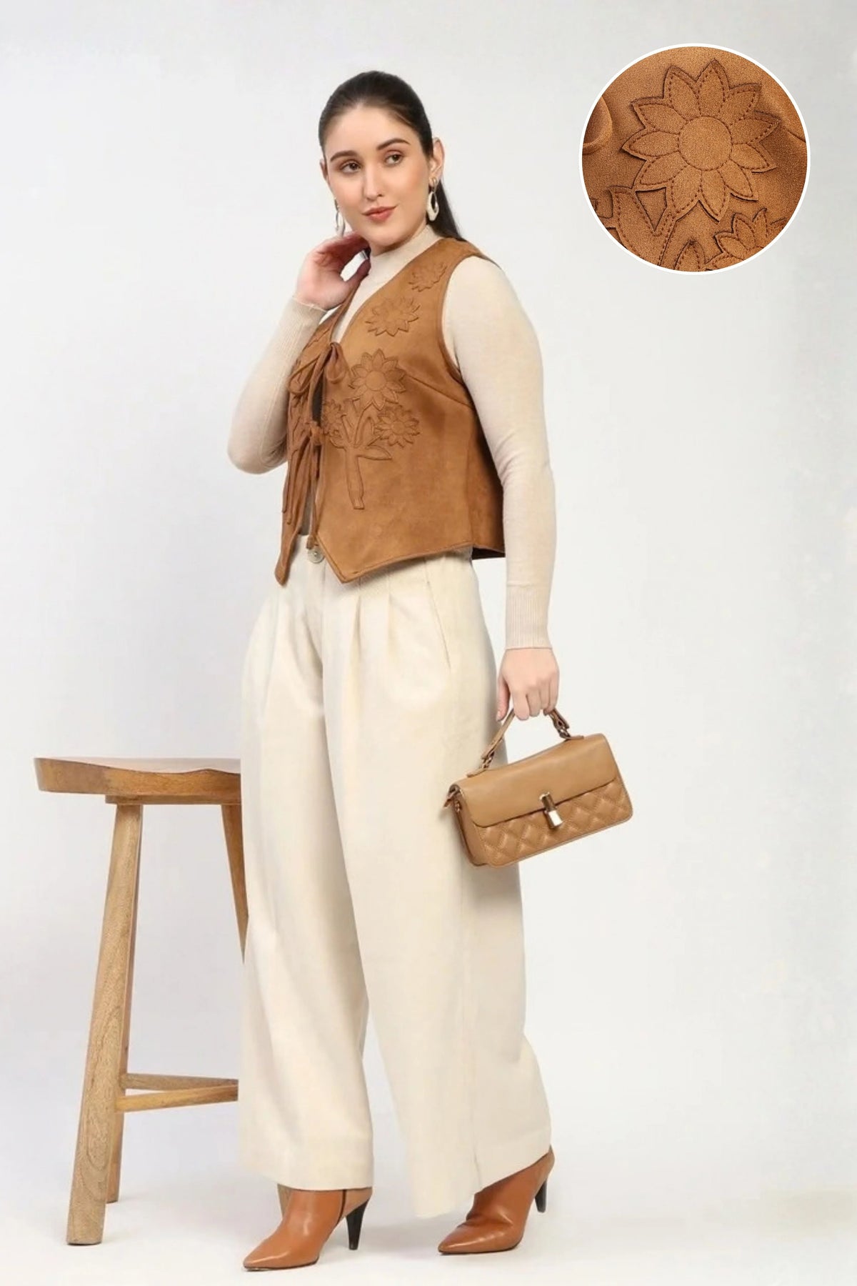 Tan Floral Suede Waistcoat