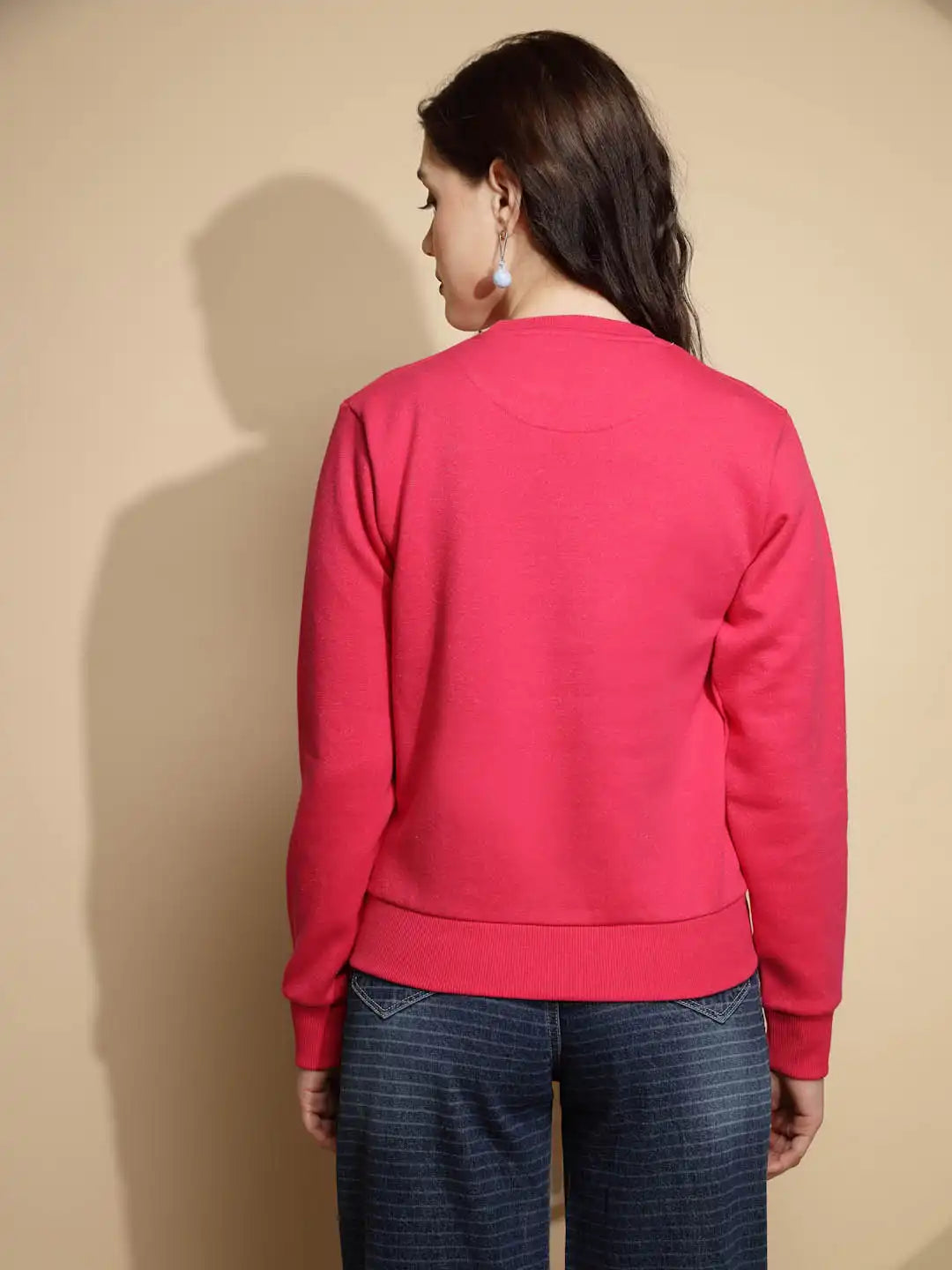 Pink Solid Round Neck Sweatshirt - Global Republic