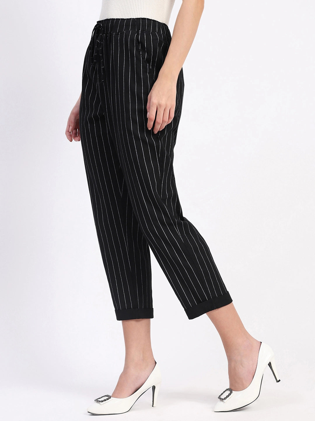 Black Striped Ankle Length Lower - Global Republic