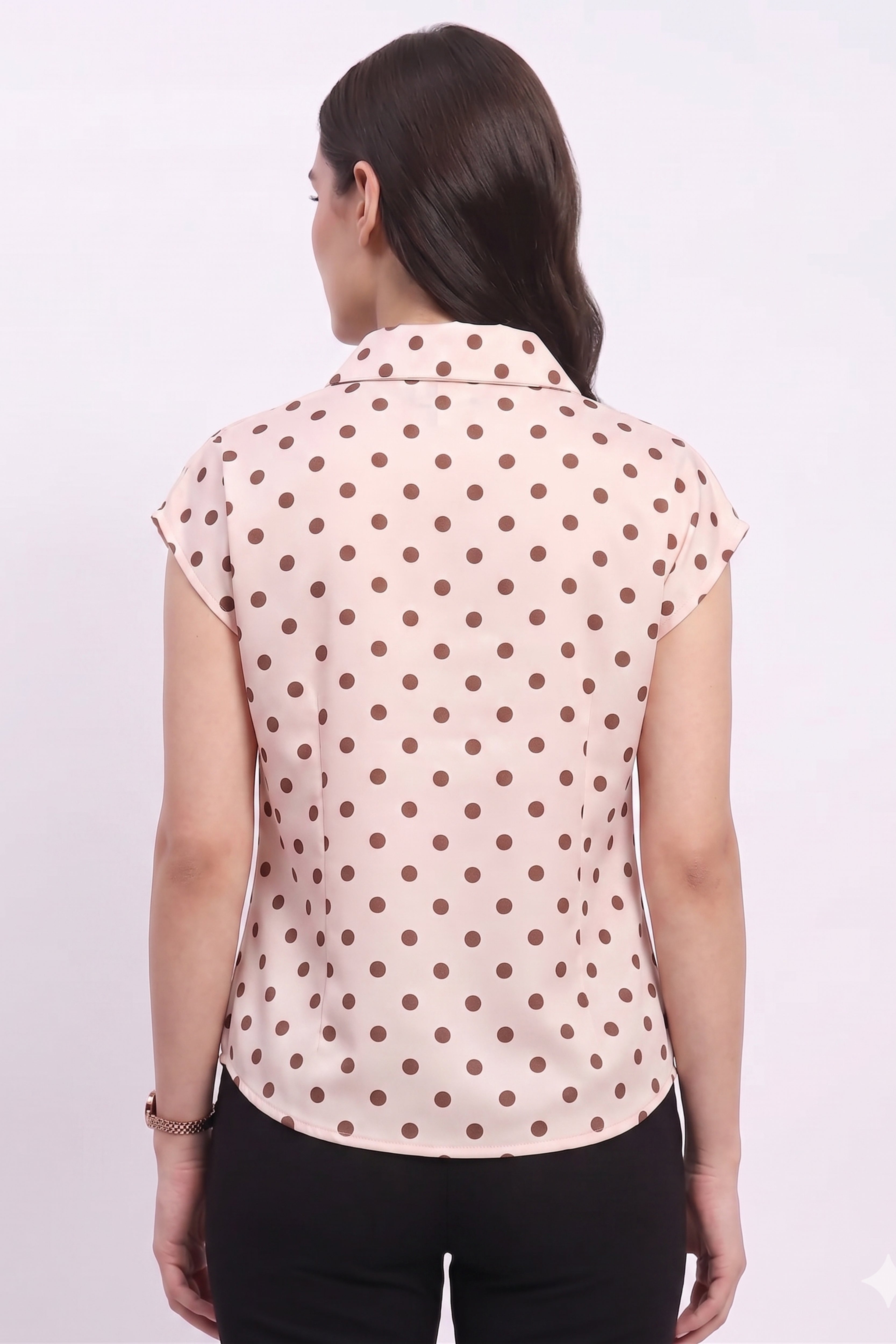 Cream Satin Blend Polka Dot Shirt