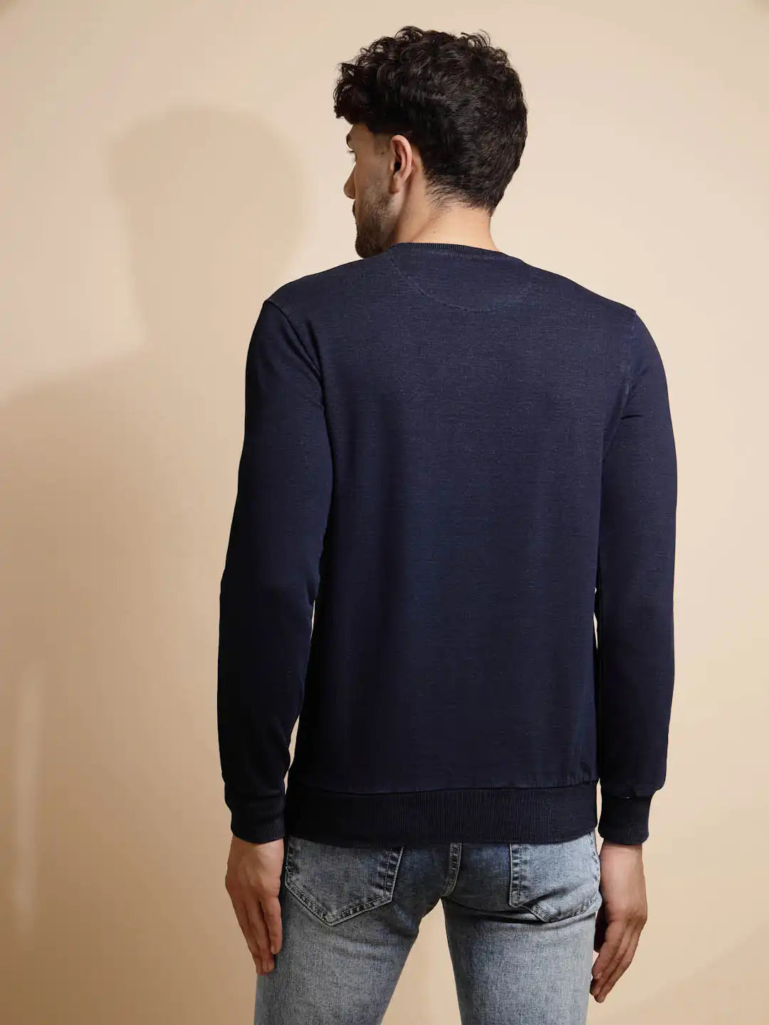 Dark Blue Solid Hosiery Sweatshirt - Global Republic