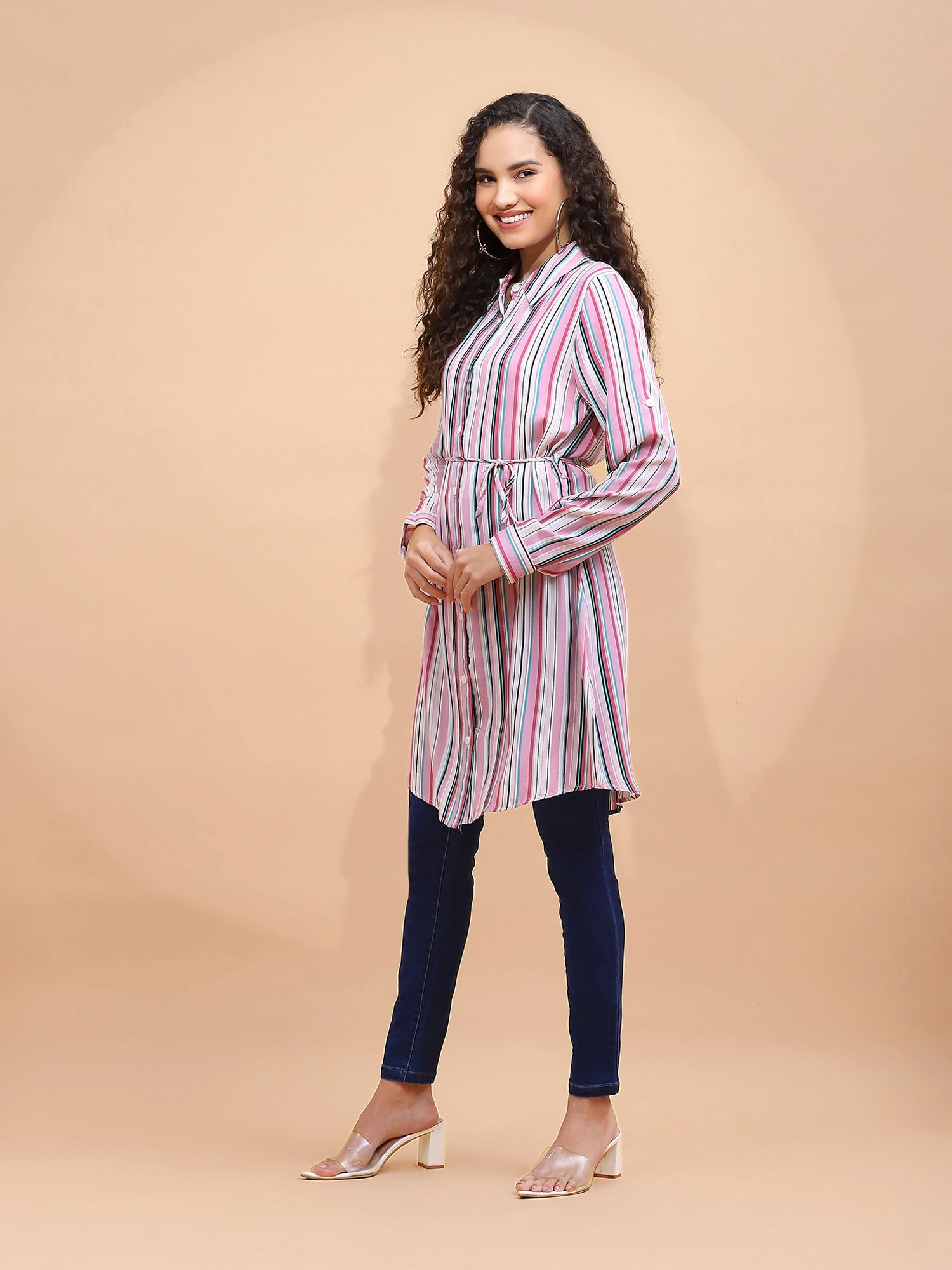 Multicolor Striped Rayon Shirt Dress - Global Republic