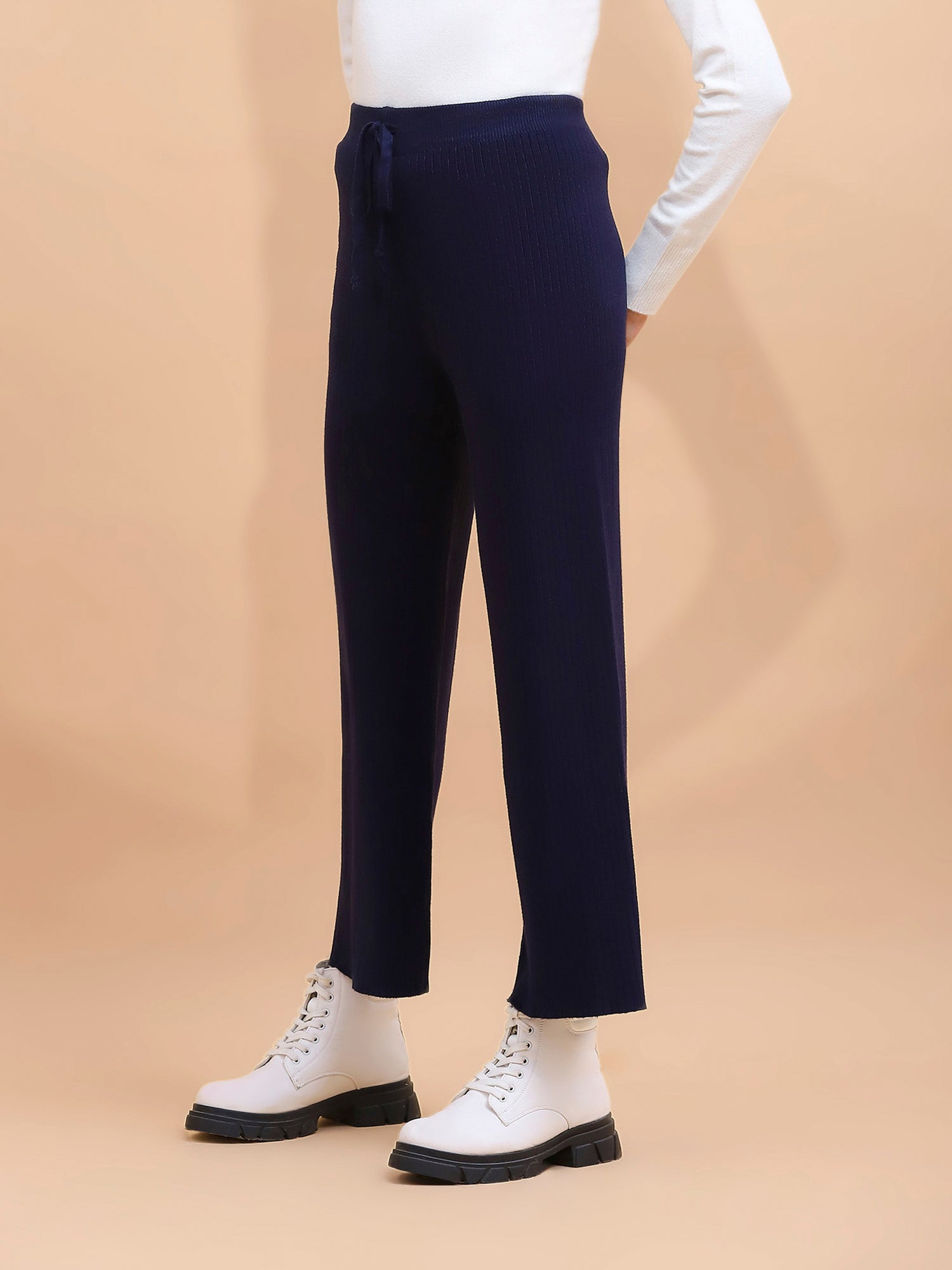 Navy Blue Viscose Blend Solid Lower - Global Republic