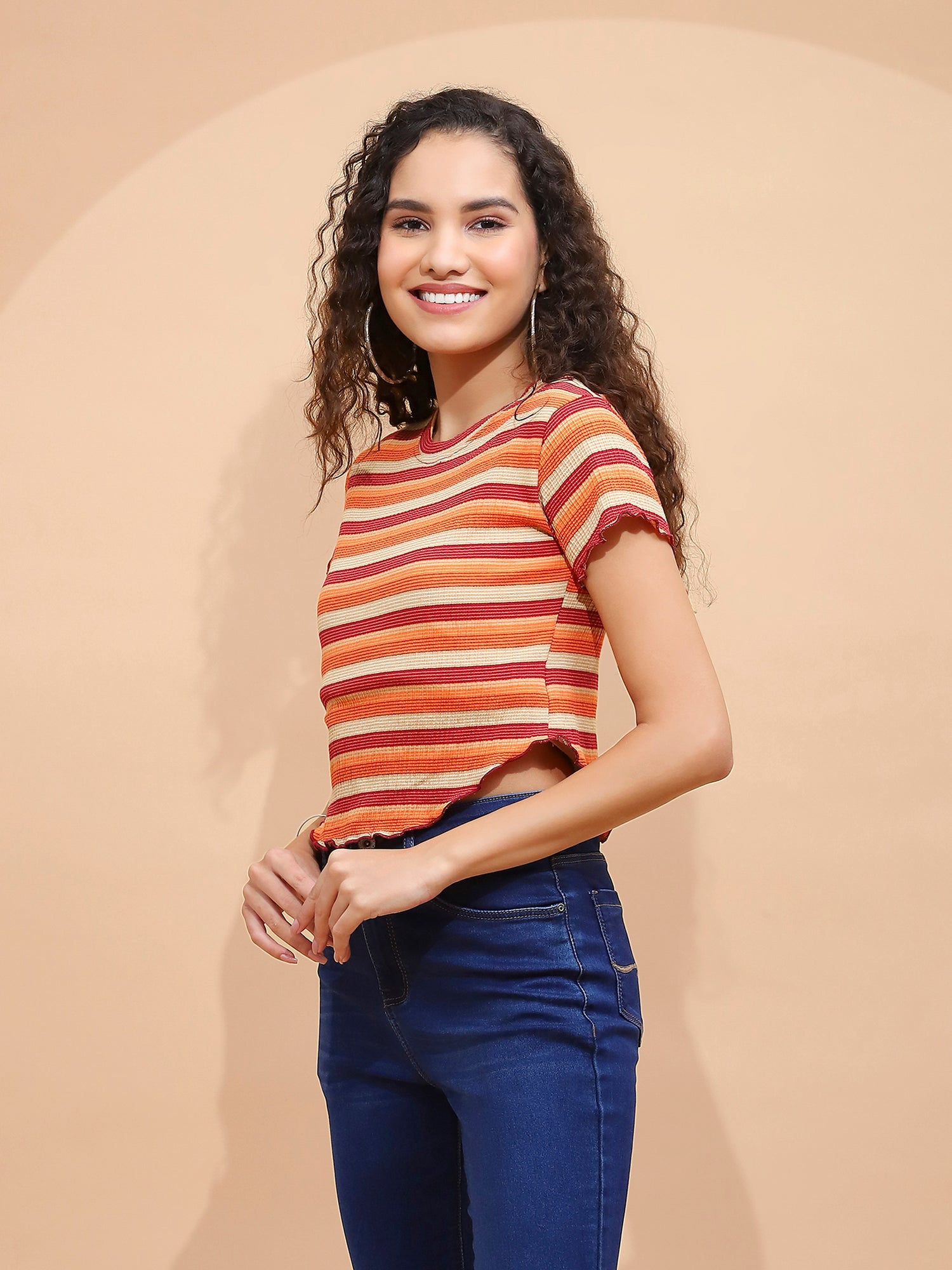 Cotton Blend Regular Fit Brown Top - Global Republic