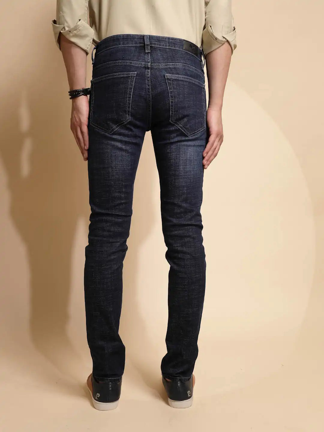 Dark Blue Solid Mid Rise Straight fit Denim Jeans
