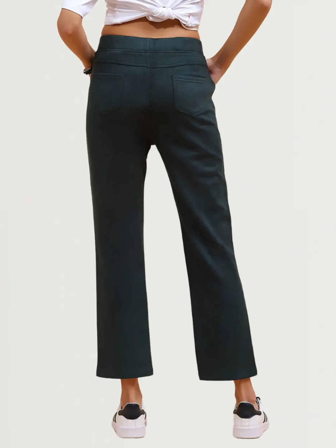 Green Solid Straight Fit Suede Jegging - Global Republic