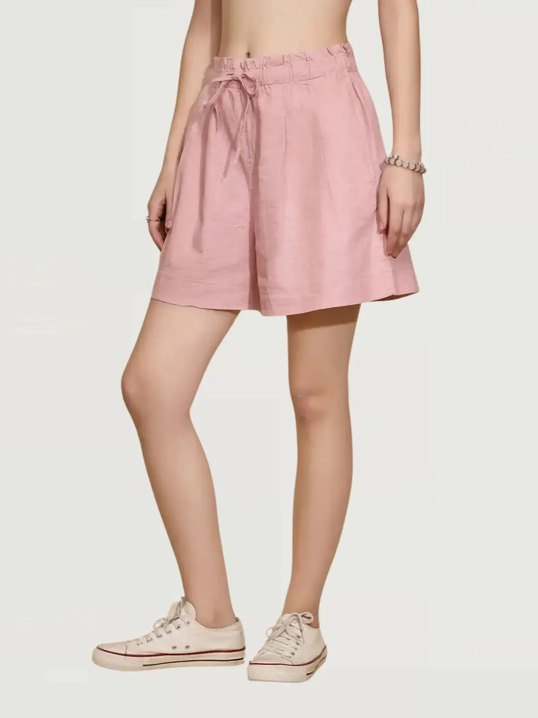 Pink Linen Blend Relaxed Shorts - Global Republic