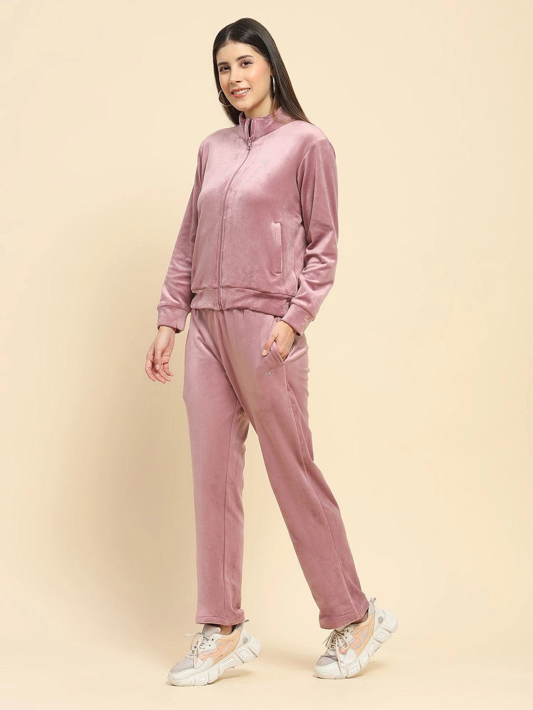 Mauve Velvet Relaxed Winter Nightsuit - Global Republic