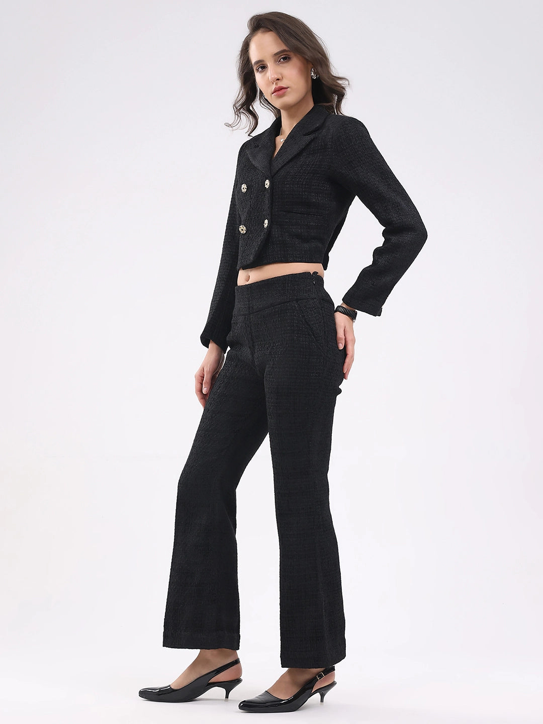 Black Wool Blend Co-ord Set - Global Republic