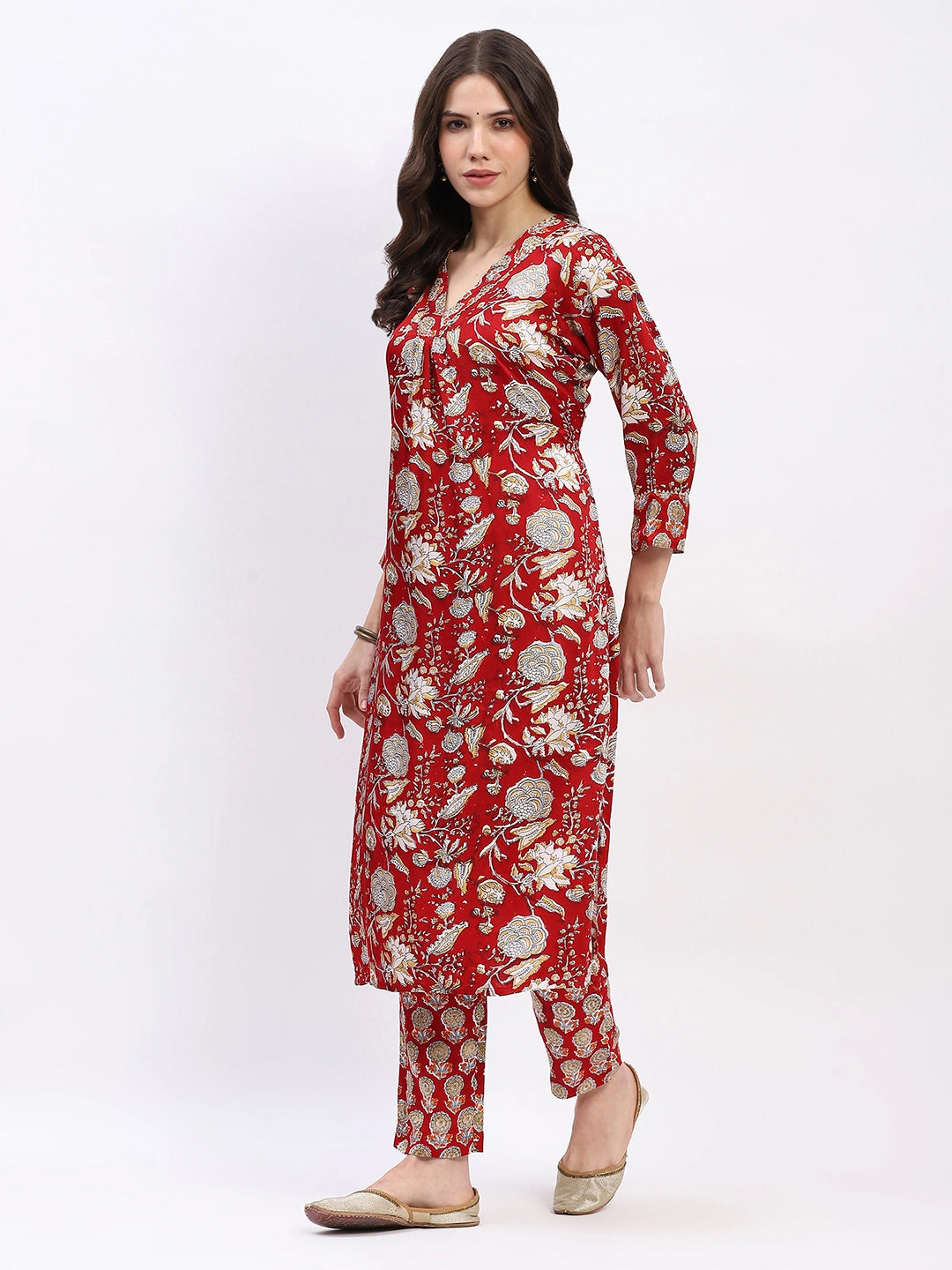 Floral Elegance Red Kurta Set - Global Republic
