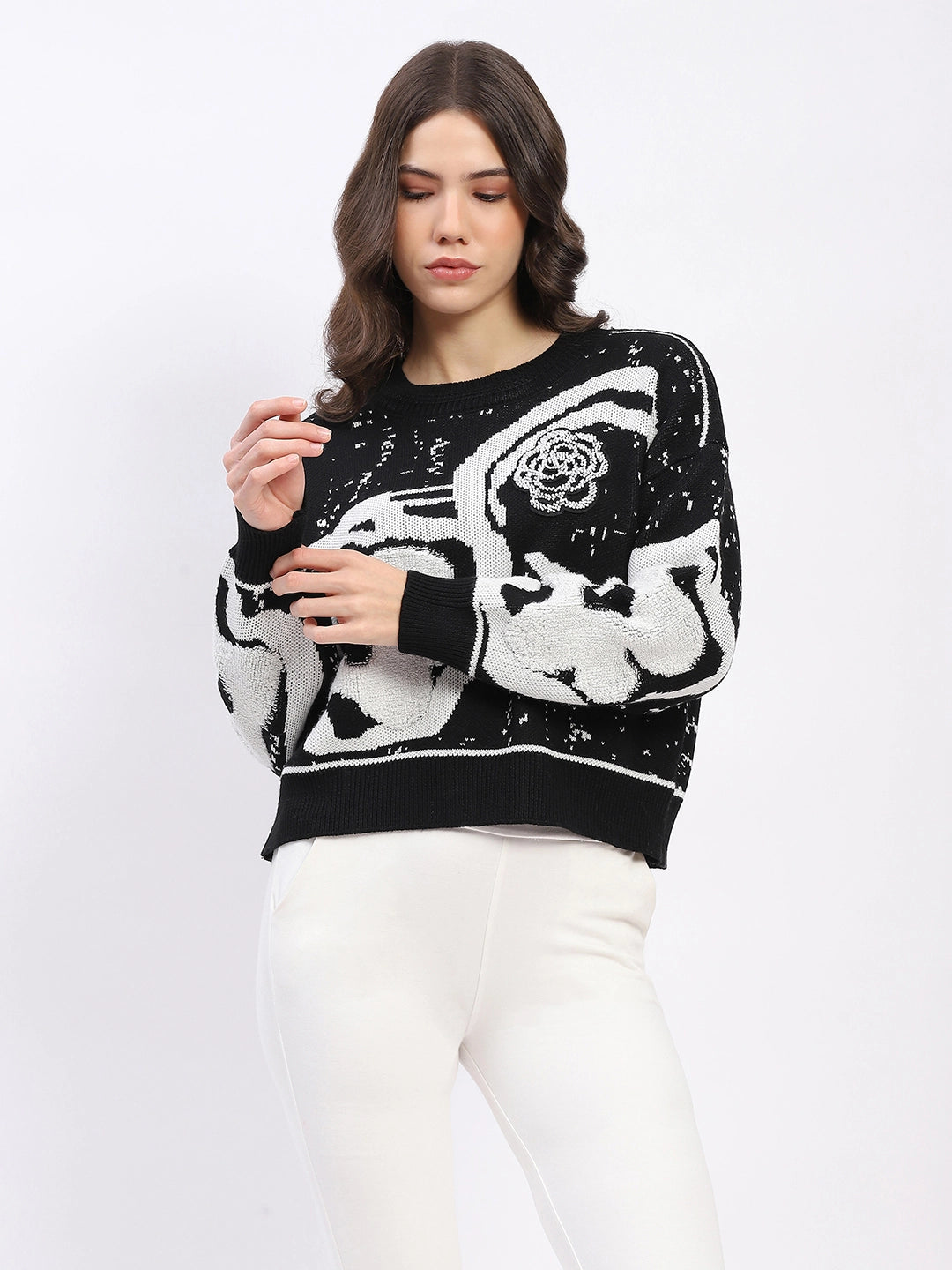 Monochrome Embellished Wool-Blend Pullover - Global Republic