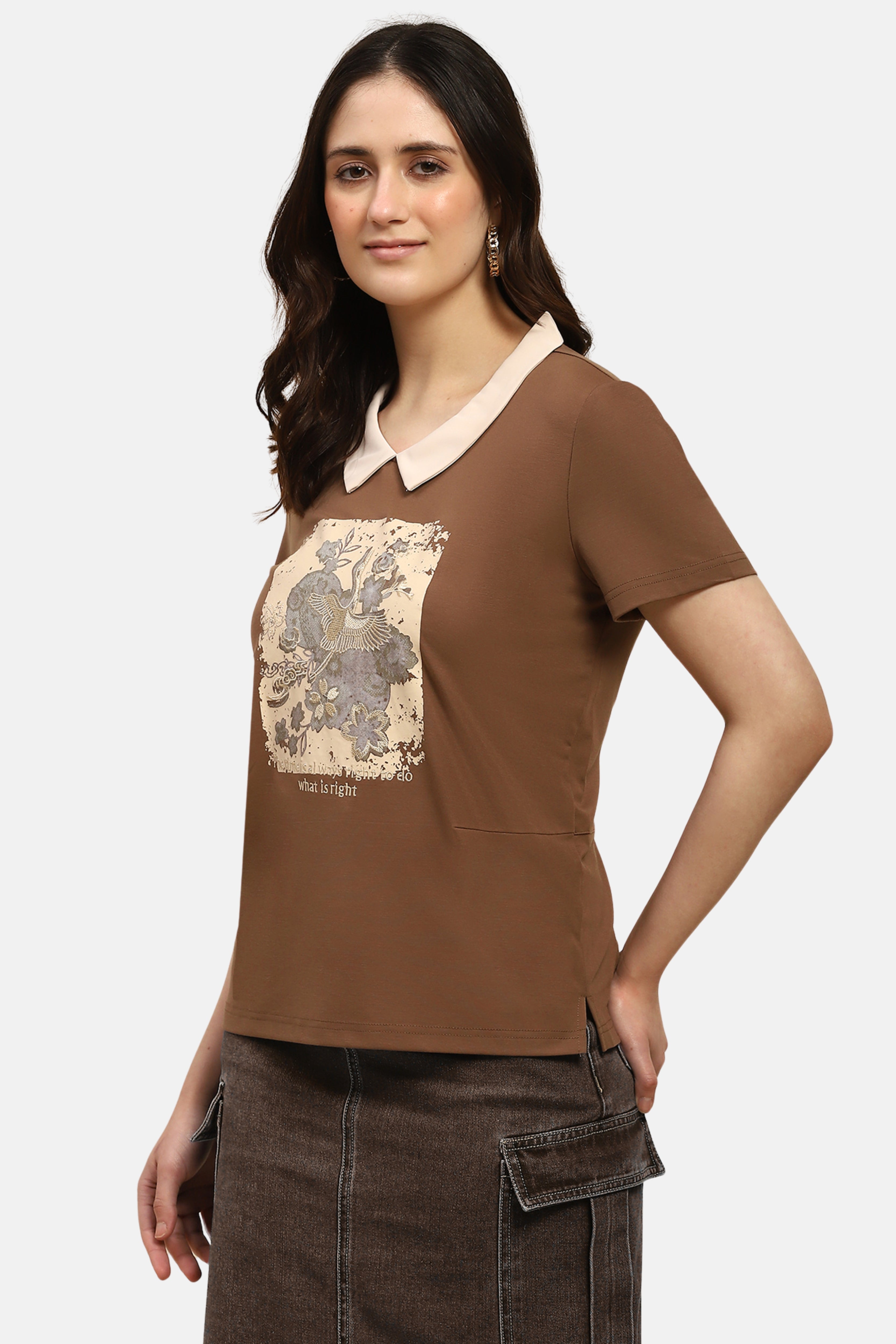 Brown Motivational Quote Viscose Top