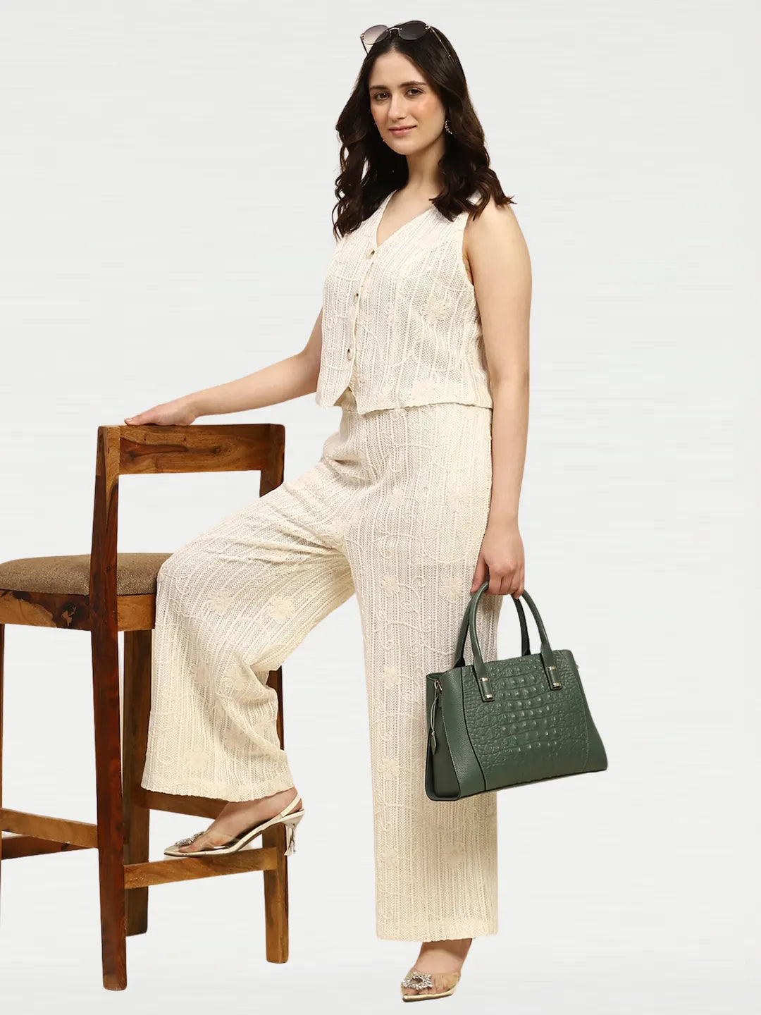 Cream Embroidered Co-ord Set - Global Republic