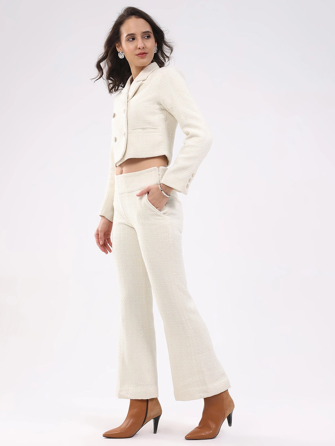 Off White Wool Blend Co-ord Set - Global Republic