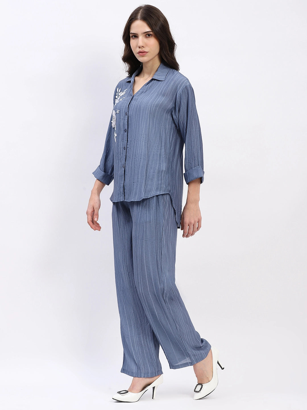 Embellished Striped Viscose Co-ord Set