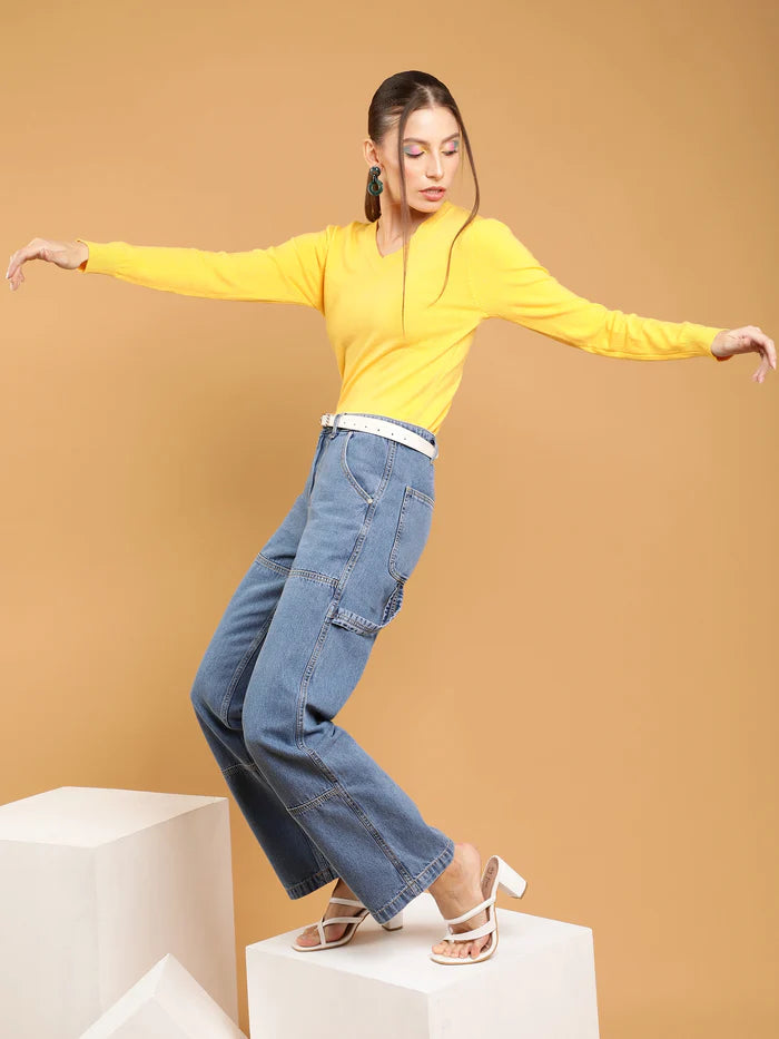 Blue Straight Leg High Rise Jeans - Global Republic