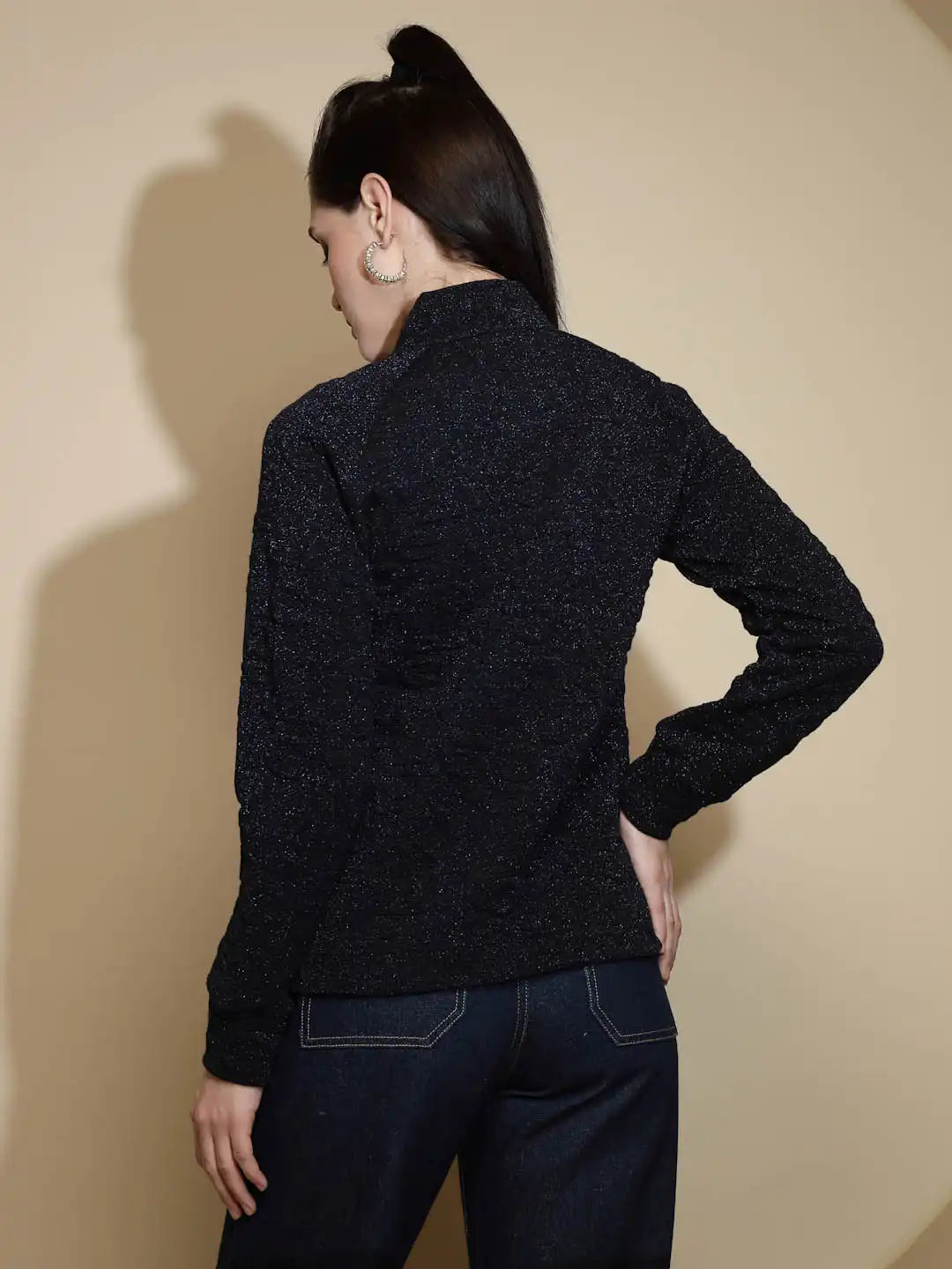 Navy Blue Solid Acrylic Sweatshirt - Global Republic