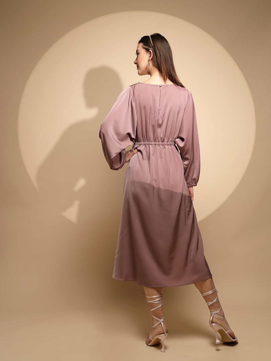 Dusty Nude Solid Satin Long Dress - Global Republic