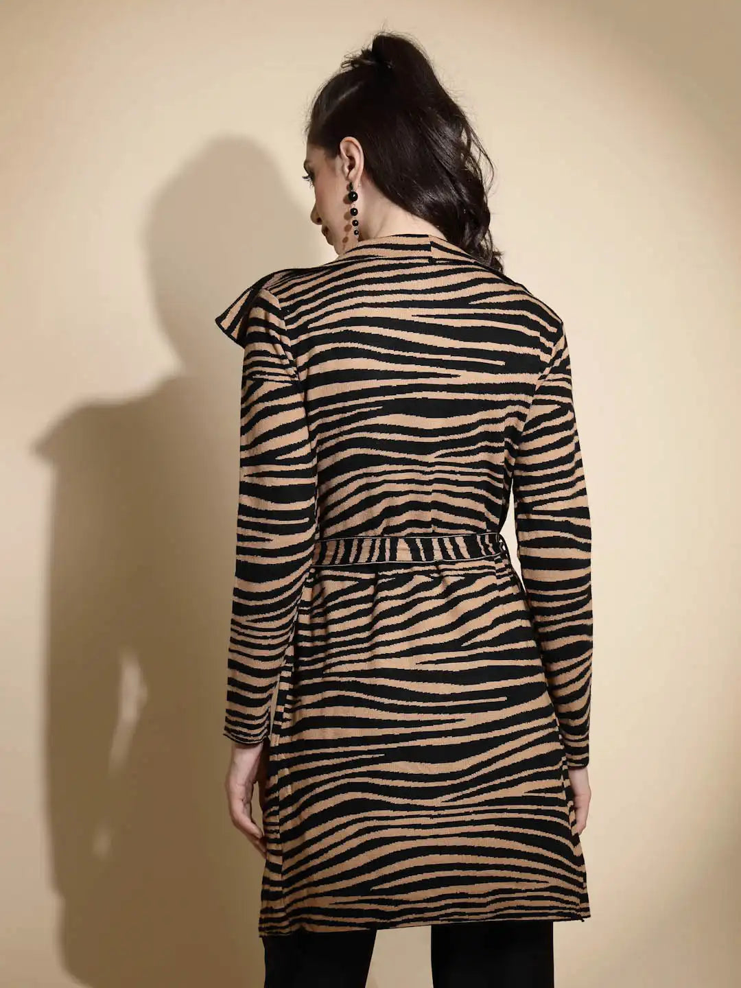 Brown Animal Print Knitted Winter Coat - Global Republic