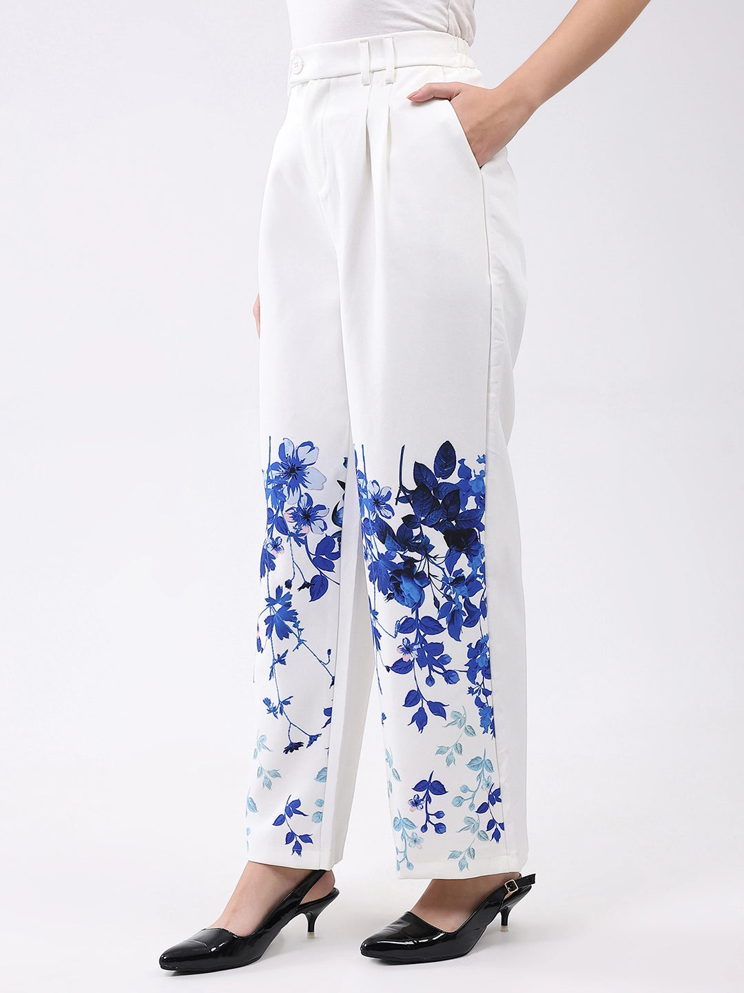 Elegant Floral Straight-Fit Trousers - Global Republic