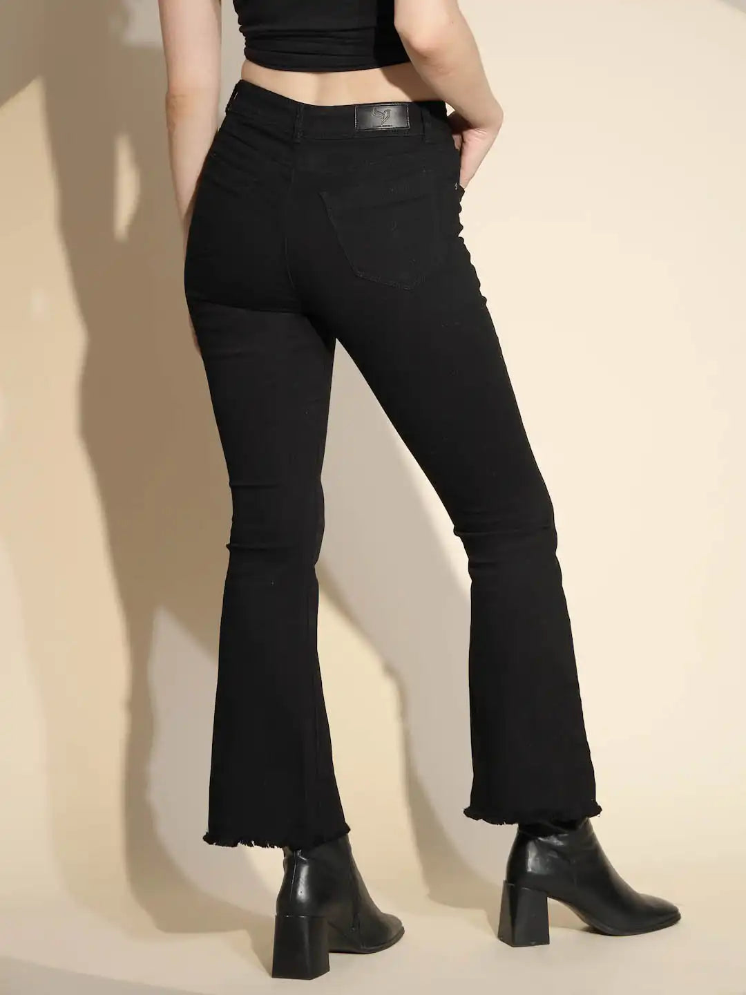 Women's Slim Fit Cotton Blend High Rise Black Jeans - Global Republic