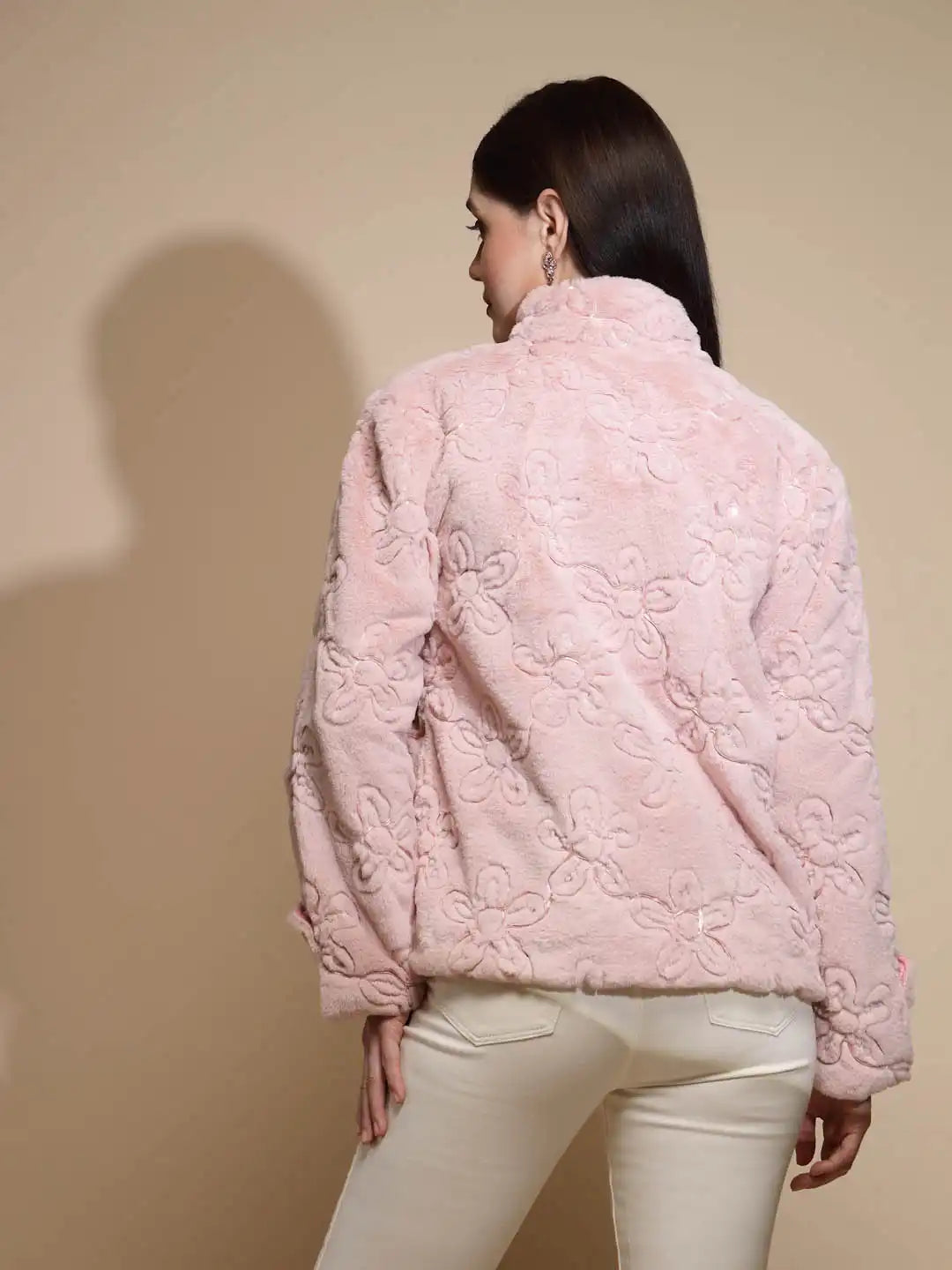 Pink Embroidered Woolen Jacket - Global Republic