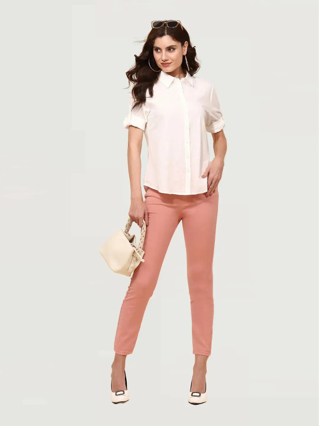 White Cotton Blend Regular Fit Shirt - Global Republic