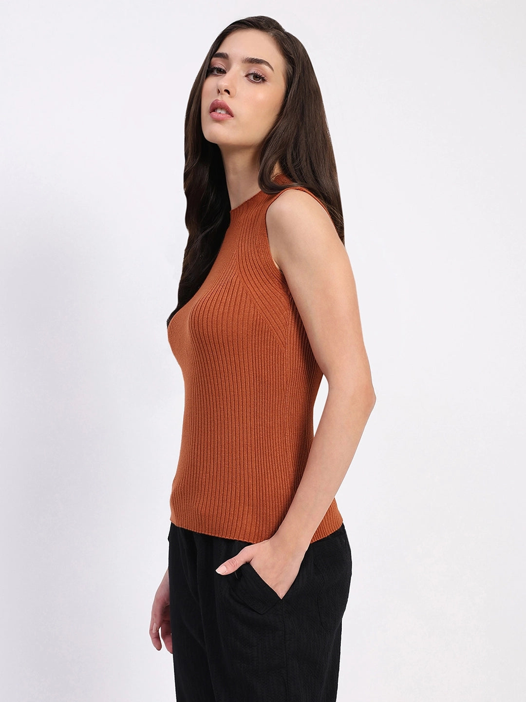 Rust Stretchable Knit Skivvy Top - Global Republic