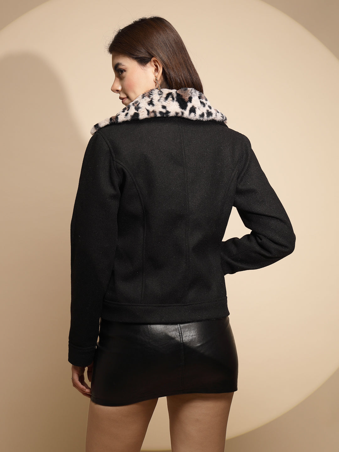 Black Solid Wool Blend Coat - Global Republic