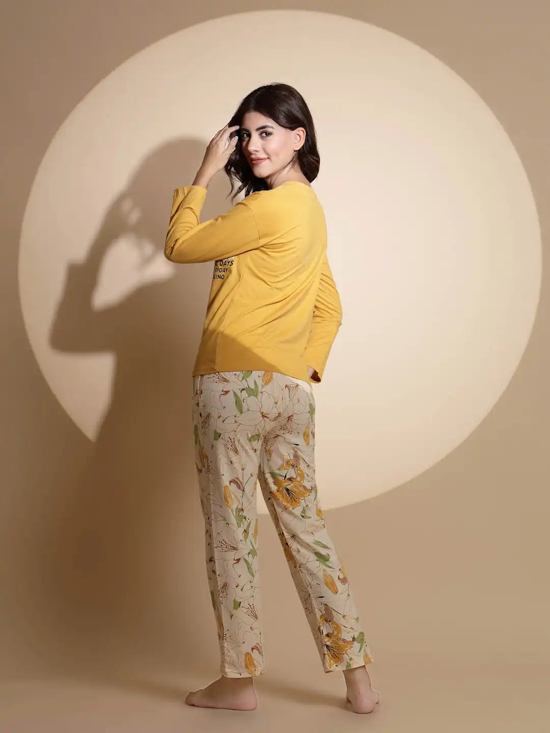 Yellow Hosiery Solid Top & Pyjama Night Suit Set - Global Republic
