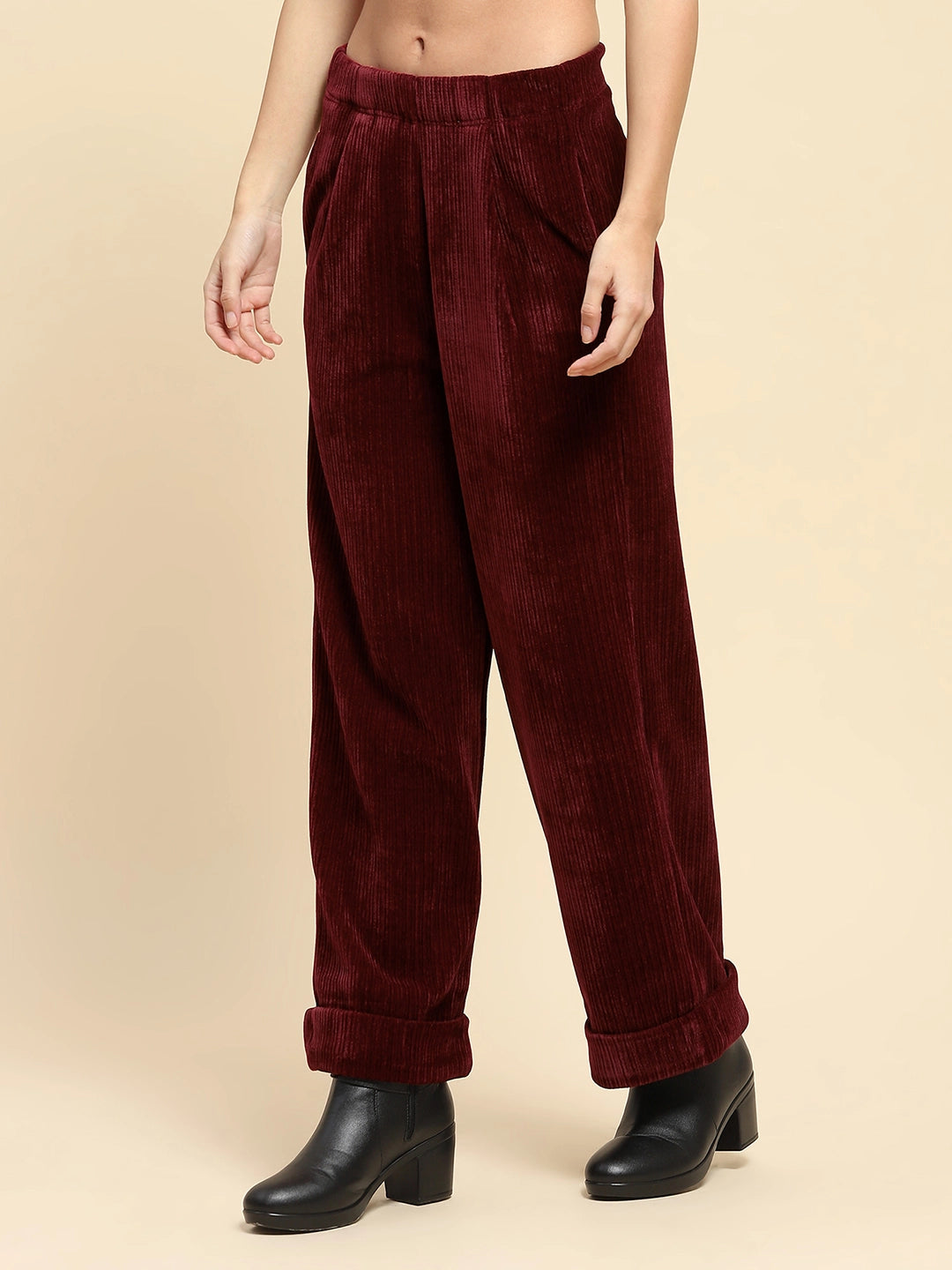 Wine Solid Loose Fit Lower - Global Republic