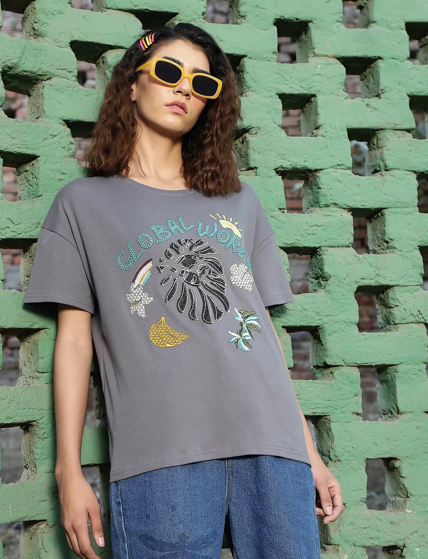 Oversized Embroidered Cotton Top - Global Republic