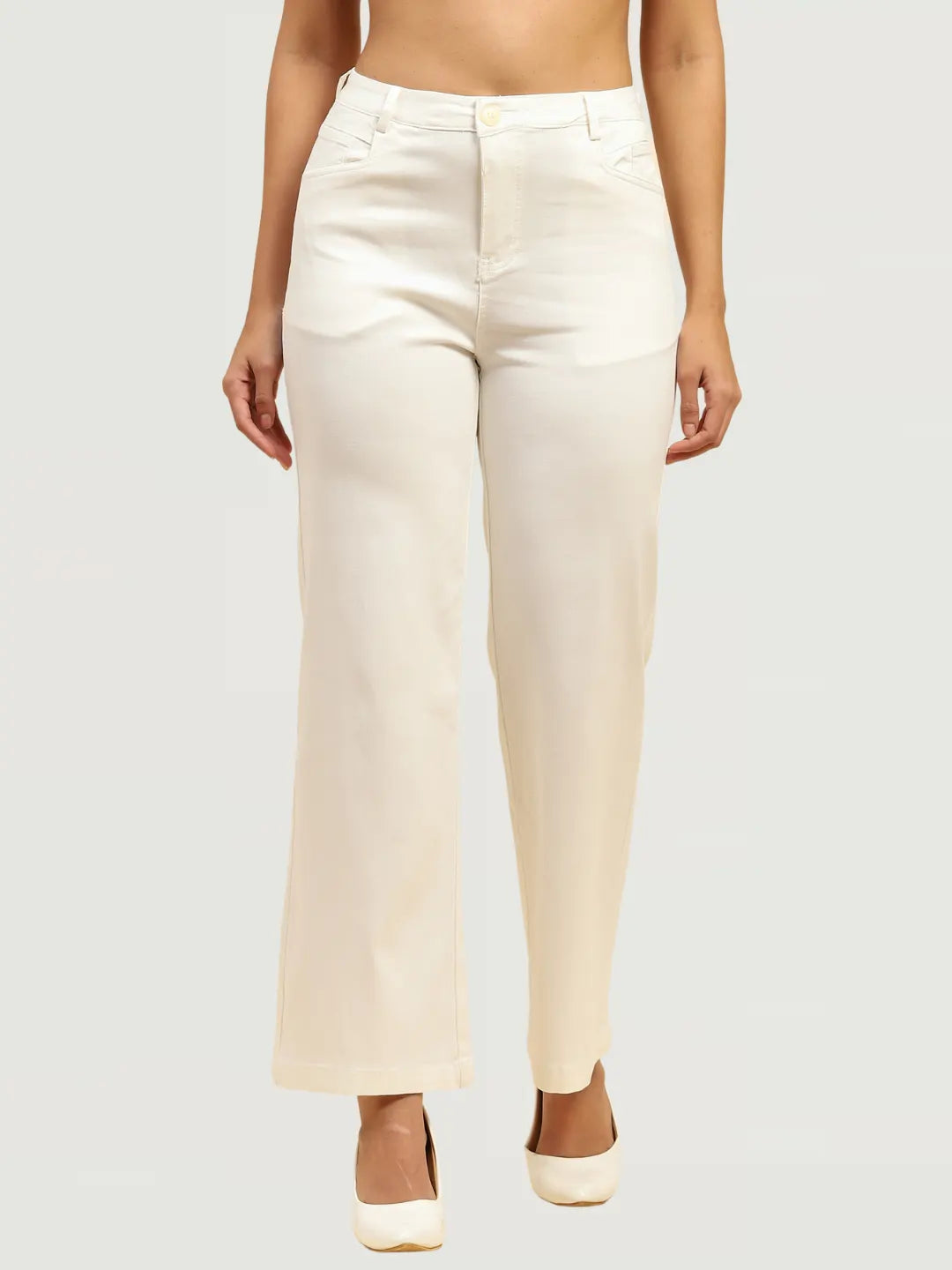 White Stretchable Loose Fit Trouser - Global Republic