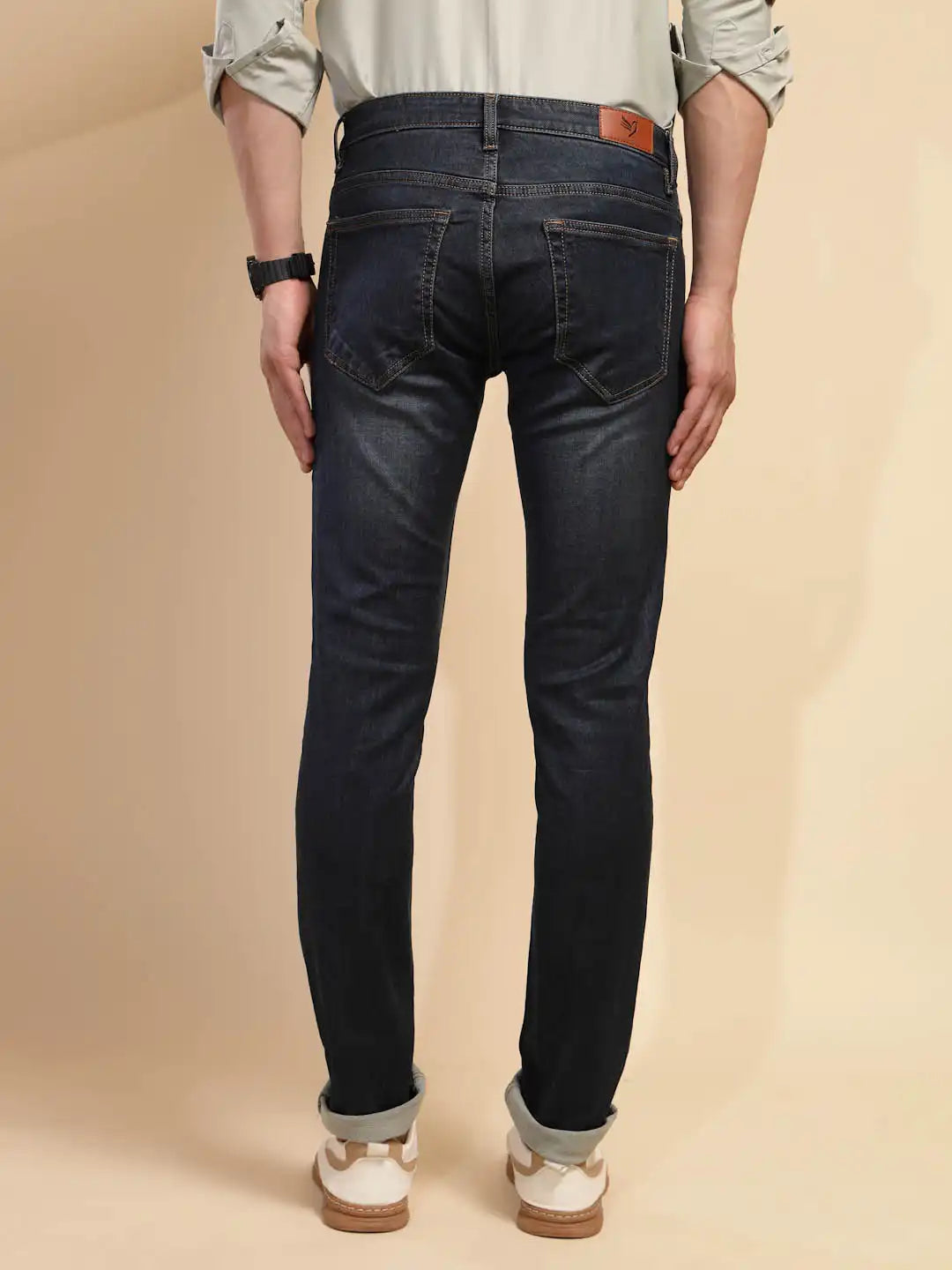 Tint Blue Solid Mid Rise Denim Cuffing Jeans - Global Republic