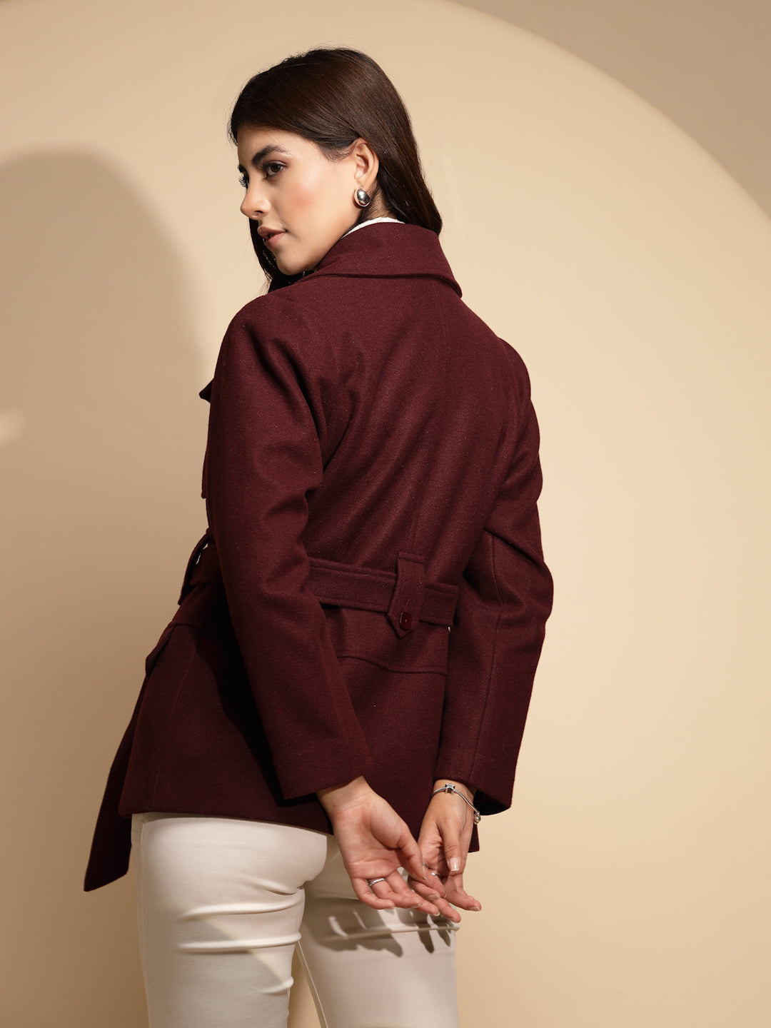 Wine Solid Knitted Wrap Coat - Global Republic