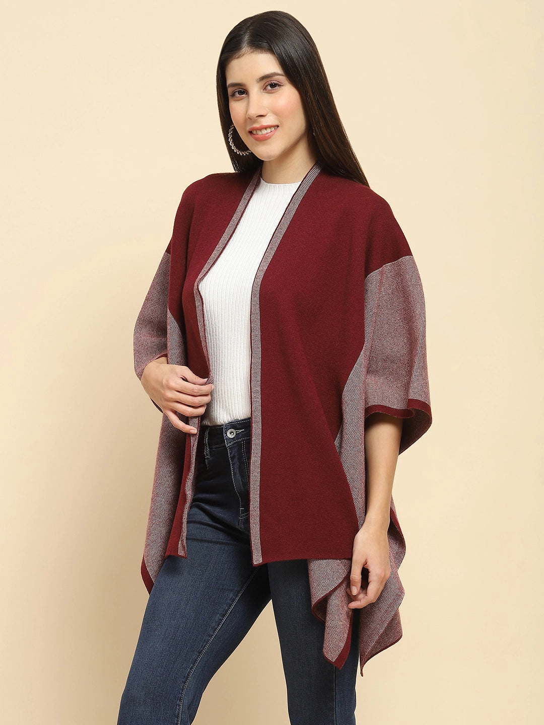 Maroon Wool Blend Winter Shrug - Global Republic