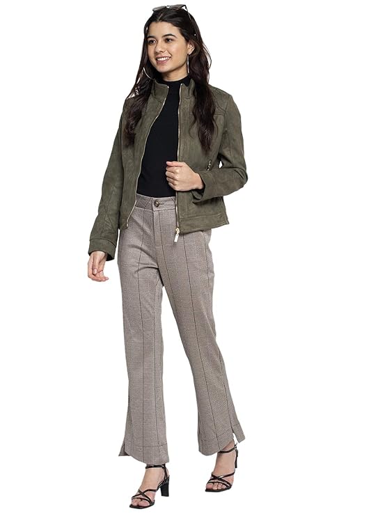 Women Green T- Neck Solid Jacket - Global Republic