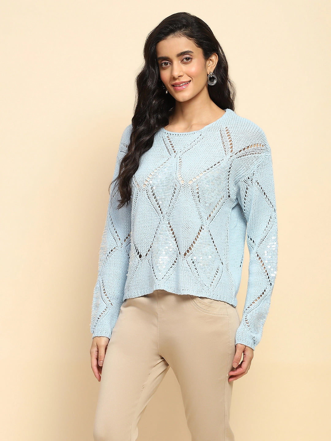 Blue Acrylic Relaxed Fit Winter Pullover - Global Republic