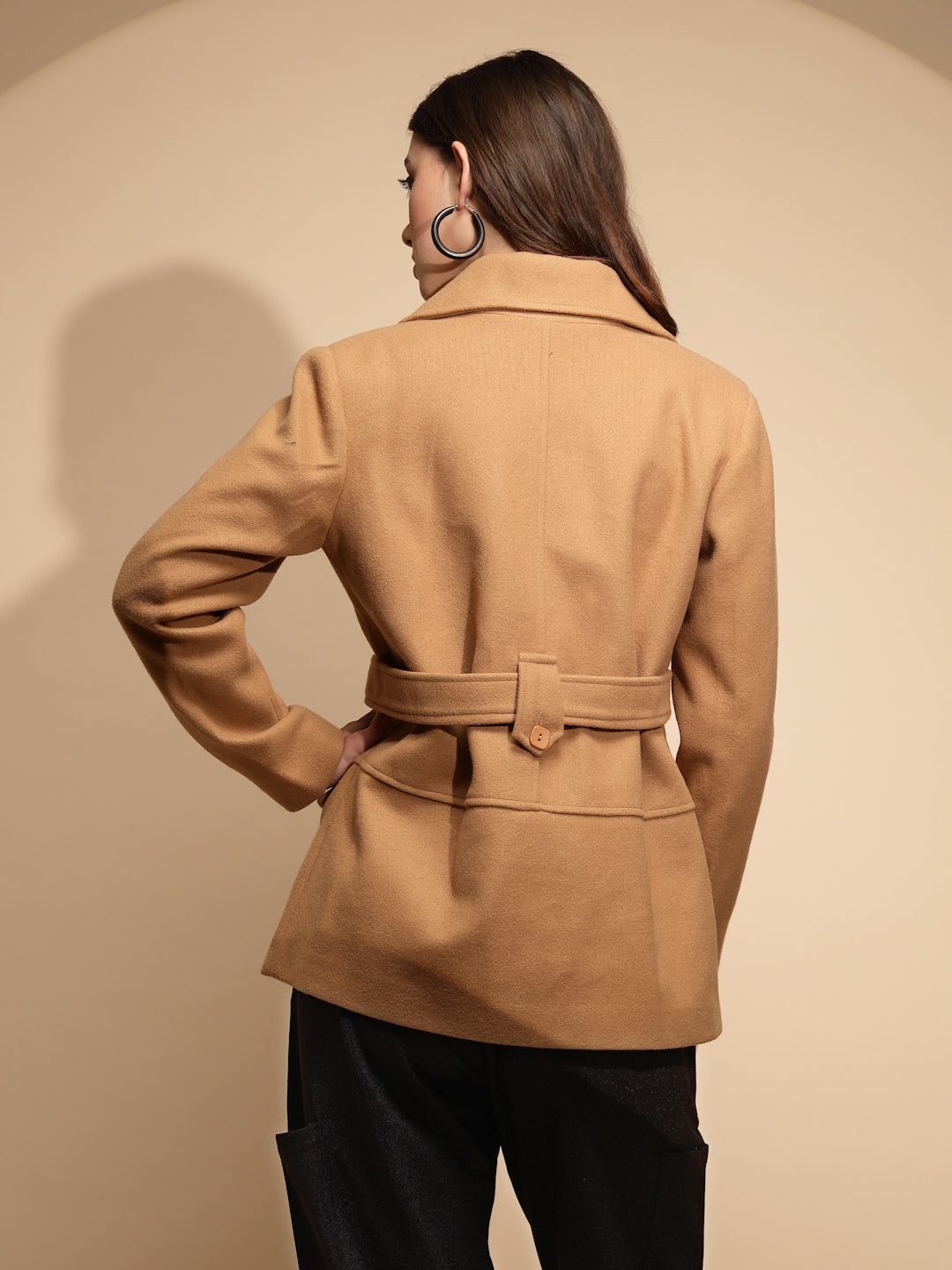 Brown Solid Knitted Wrap Coat - Global Republic