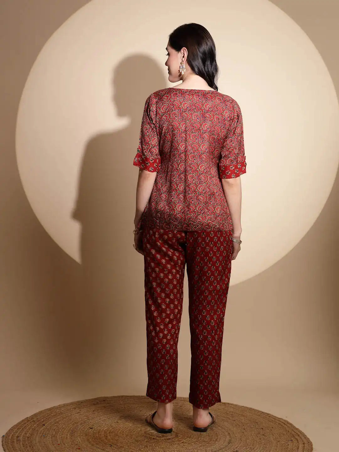 Red Embellished Cotton Tunic Set - Global Republic