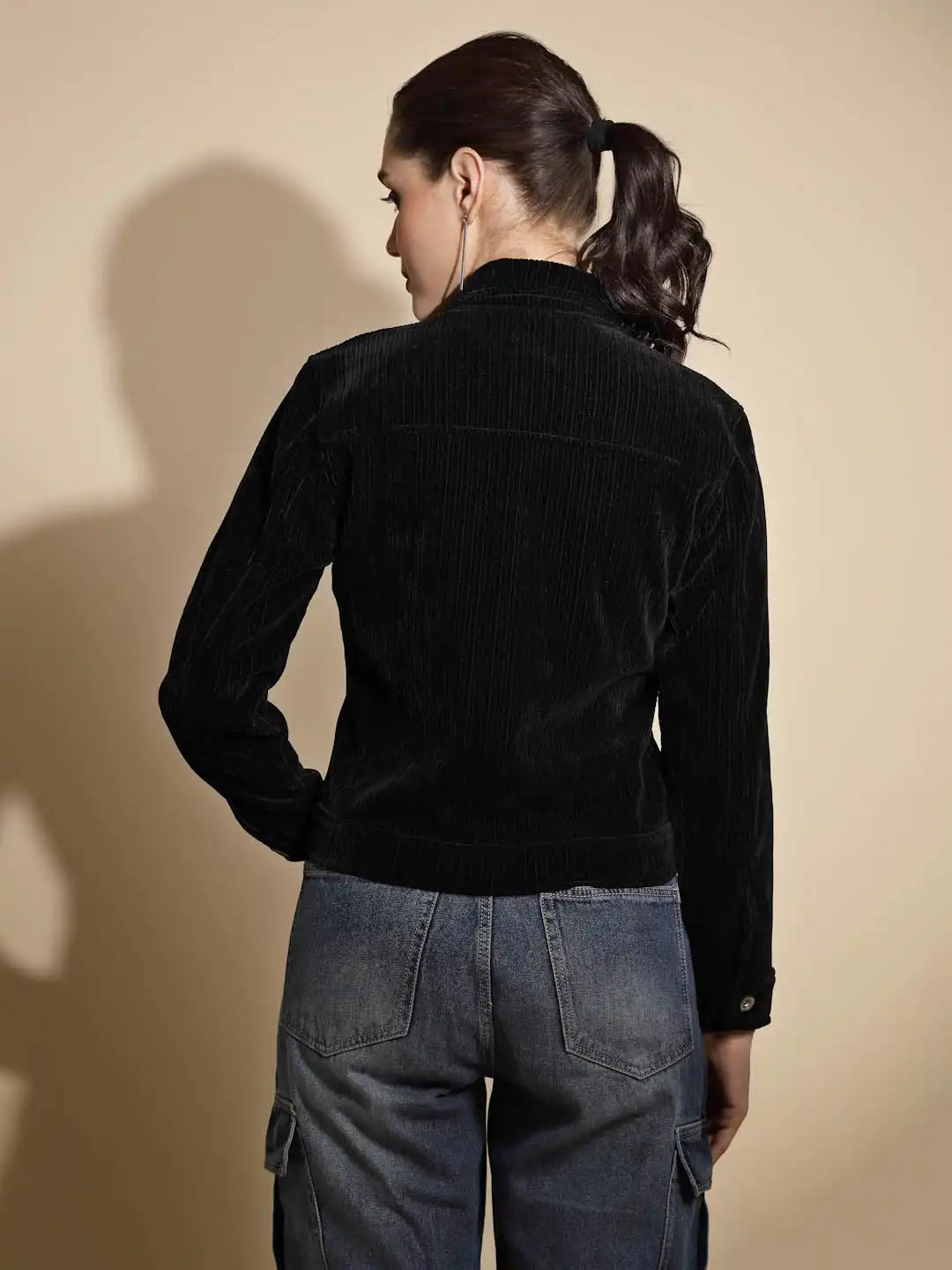 Black Corduroy Suede Jacket - Global Republic