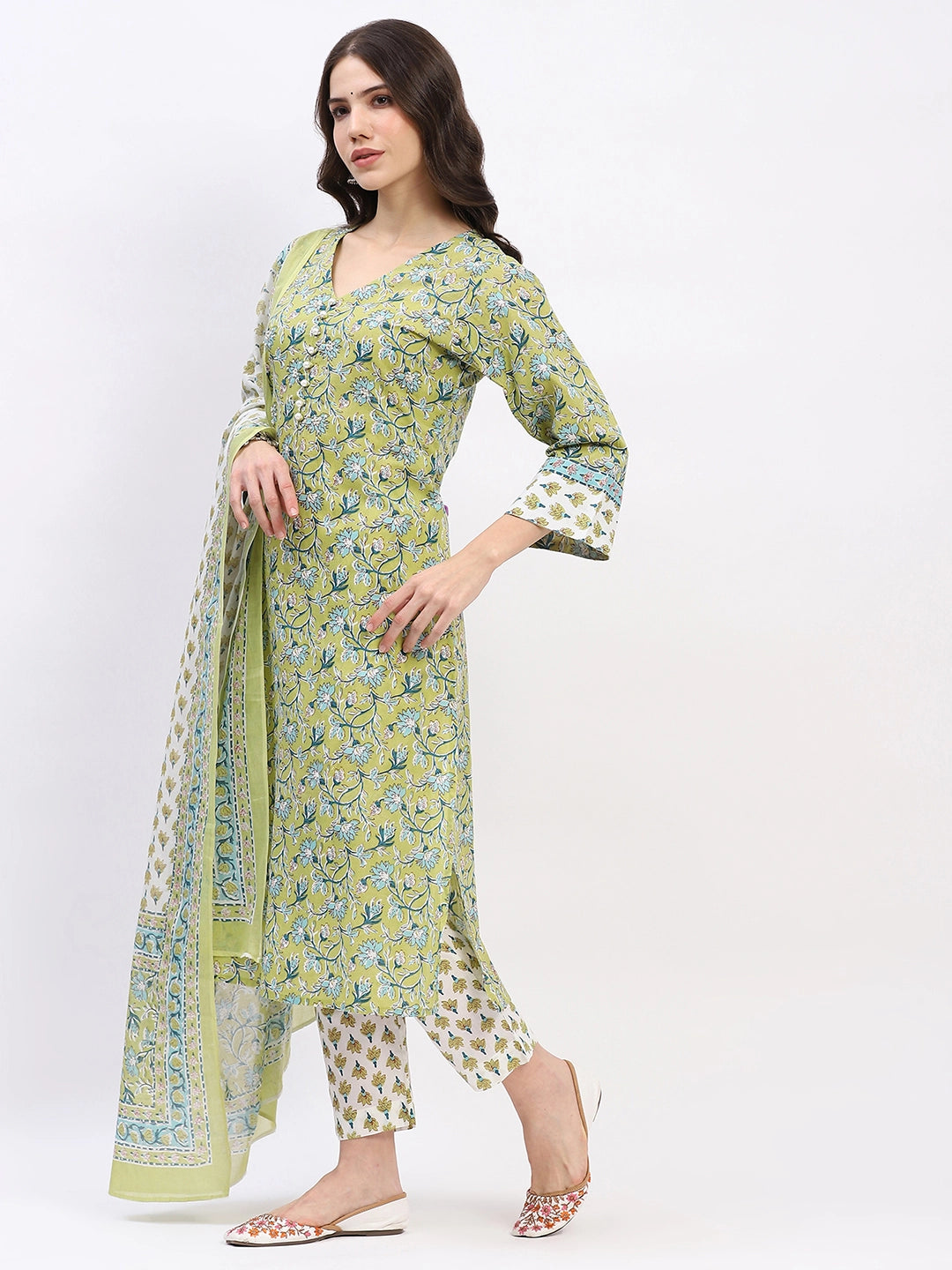 Floral Printed Cotton Kurta Set - Global Republic