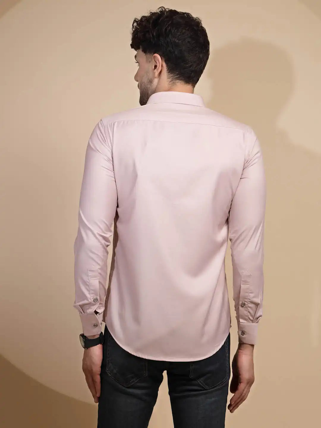 Pink Solid Full Sleeve Collared Neck Cotton Blend Shirt - Global Republic