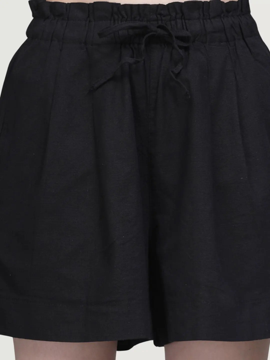 Black Linen Blend Relaxed Shorts - Global Republic