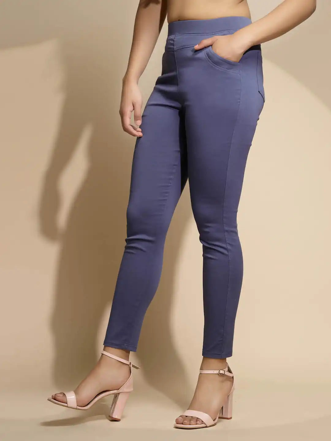 Women Blue Mid-Rise Stretchable Cotton Jegging