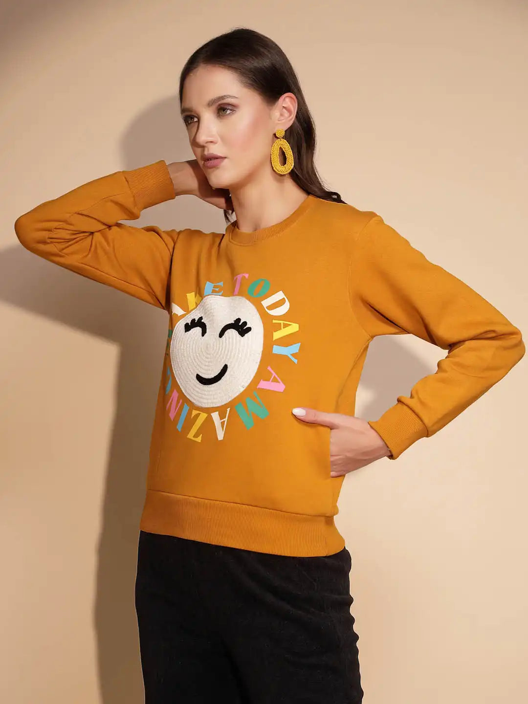 Yellow Round Neck Hosiery Sweatshirt - Global Republic