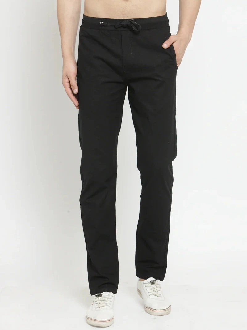 Black Solid Cotton Linen Lower - Global Republic