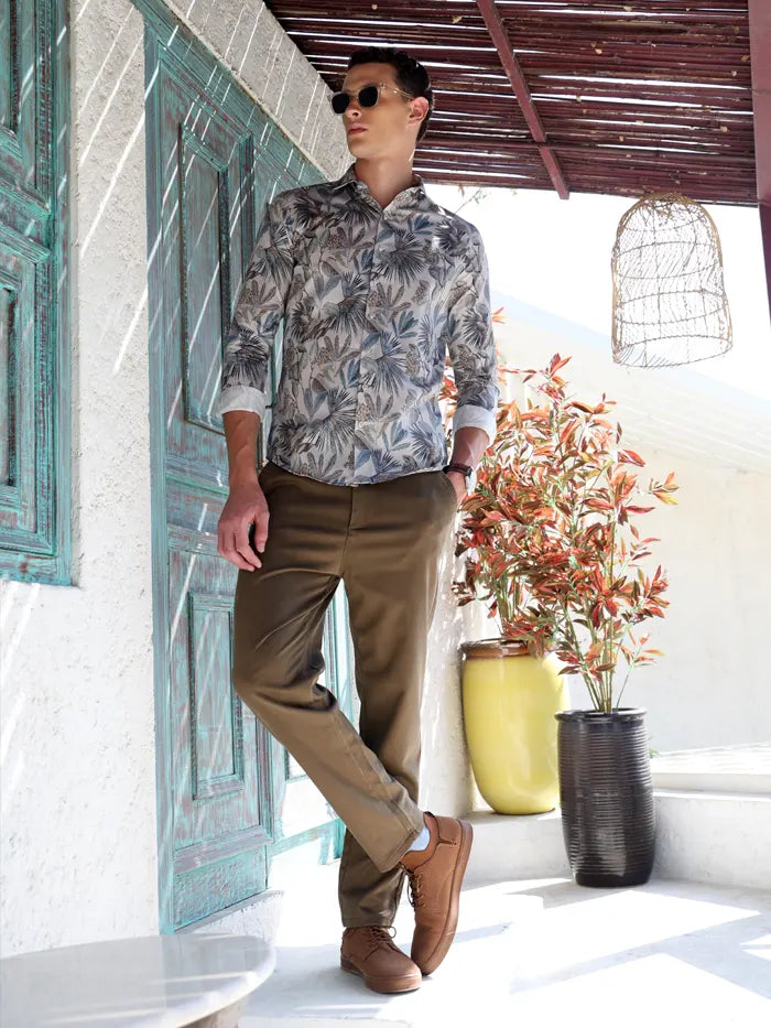 White Tropical Print Cotton Shirt - Global Republic