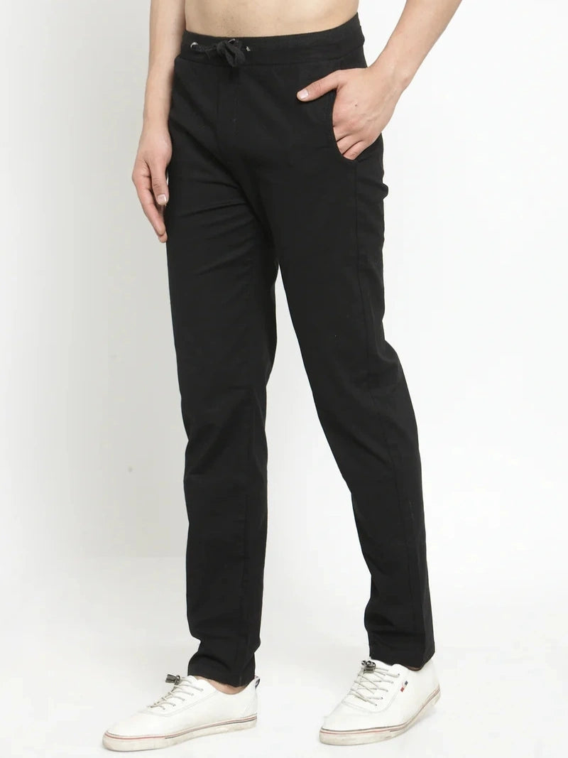 Black Solid Cotton Linen Lower - Global Republic