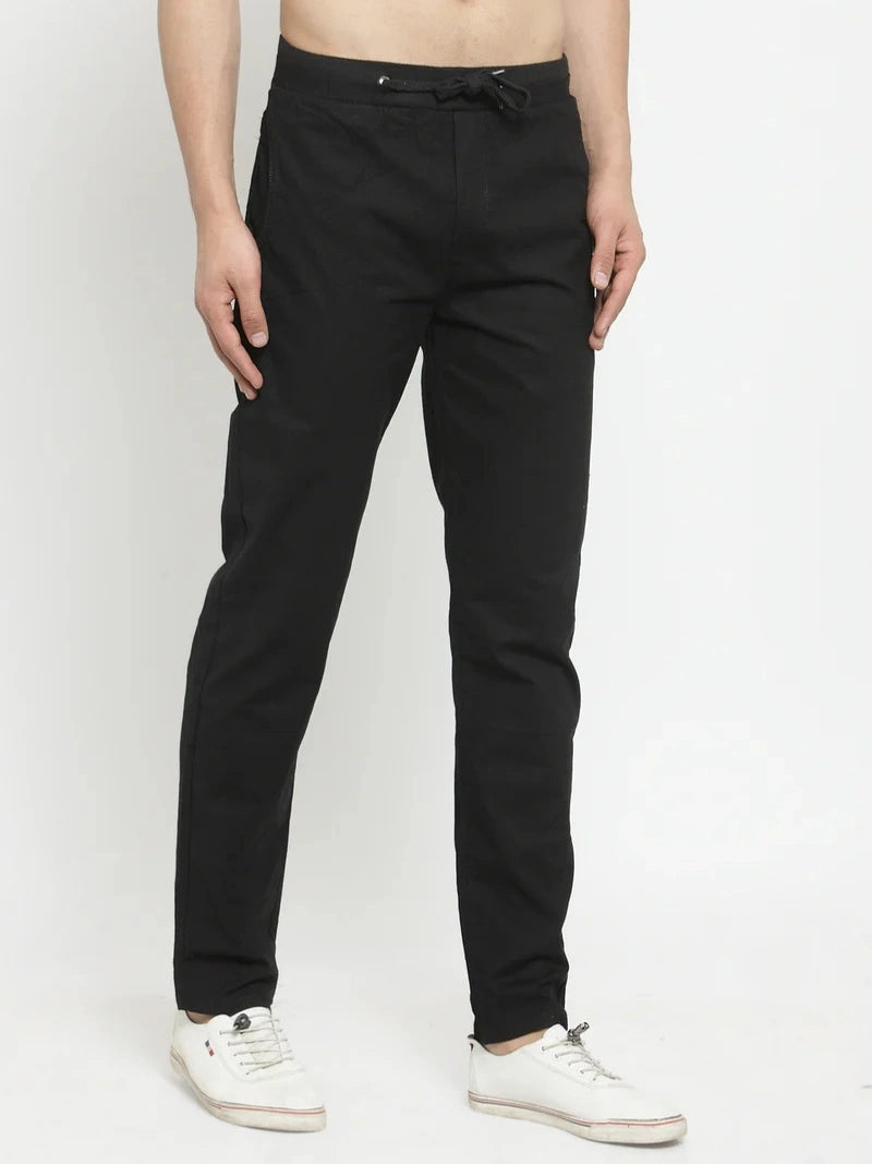 Black Solid Cotton Linen Lower - Global Republic